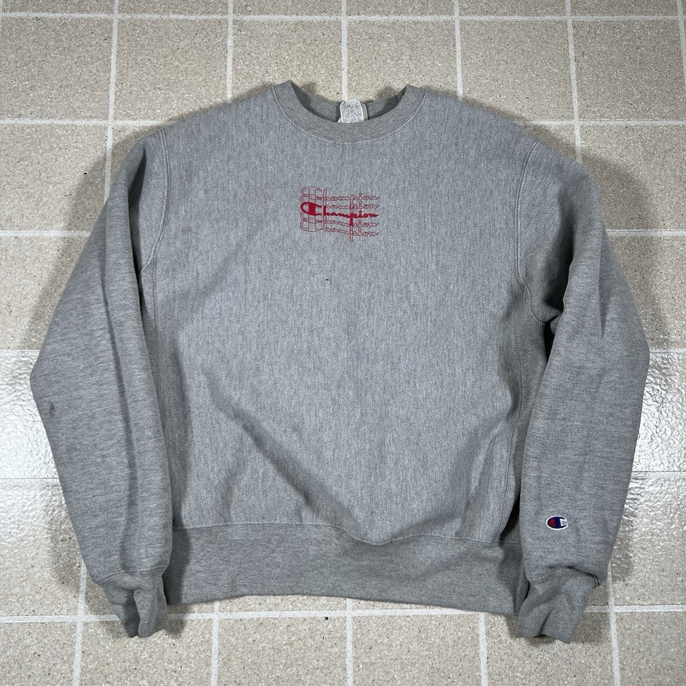 Champion Sweatshirt Mens Medium Grey Reverse Weave Crew Neck Pullover 90s  Logo